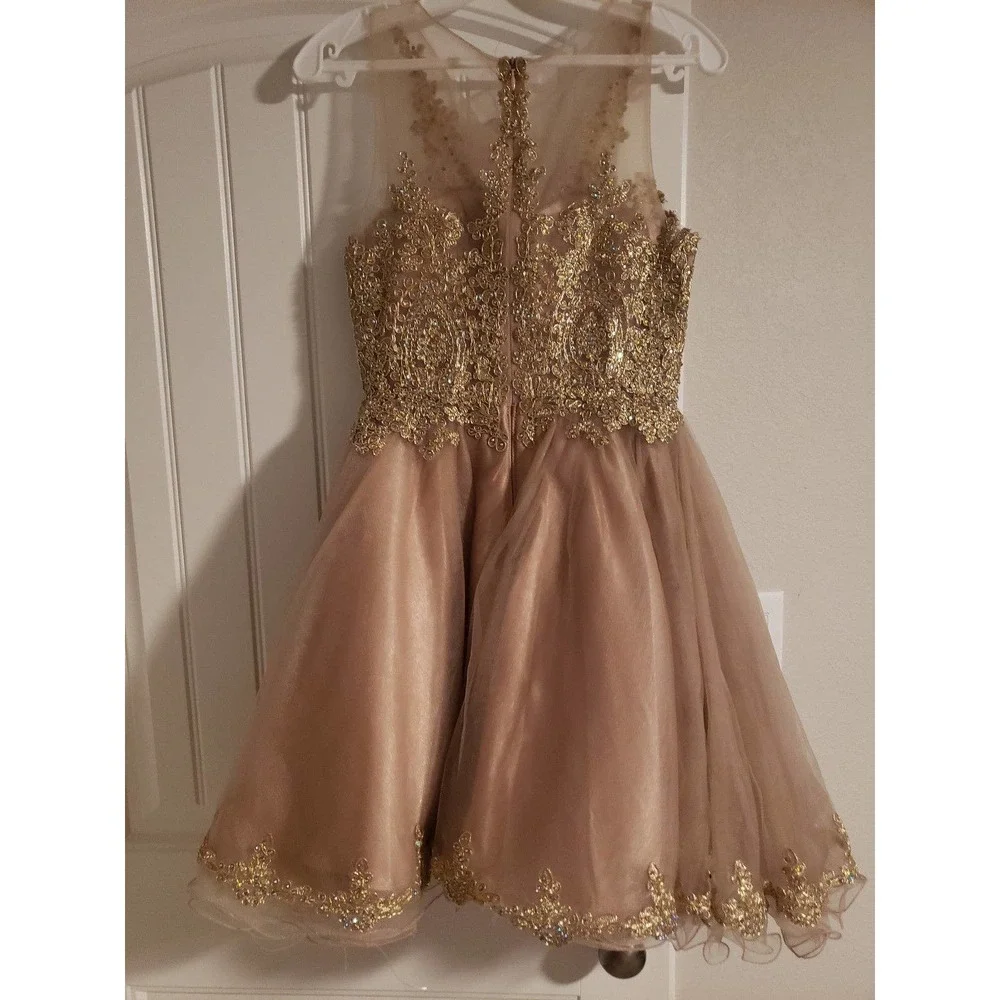 Like New Coral and gold beaded dress size XS - Picture 3 of 10